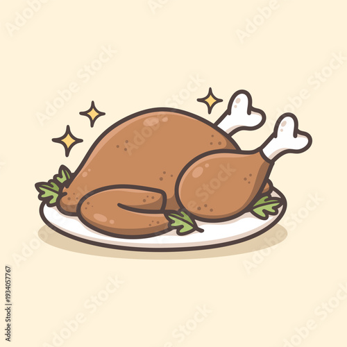 Roasted Chicken Illustration for icon sticker and other uses.