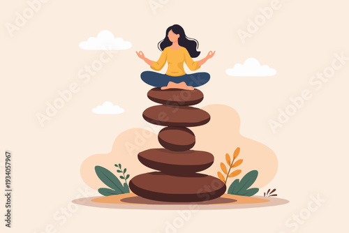 Woman Meditating On Stones