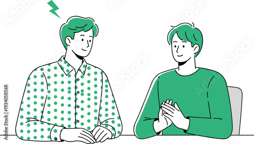 Business discussion concept illustration, two men talking at meeting communication vector isolated on white background