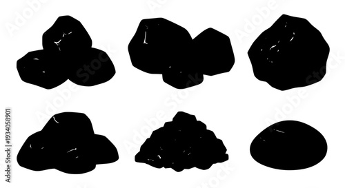 Coal set with black lumps and rough textures featuring texture, rocks, minerals with fuel and energy elements for