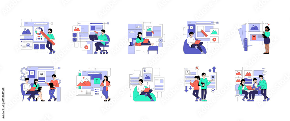 Fototapeta premium Creative UI UX Design Process Vector Illustration