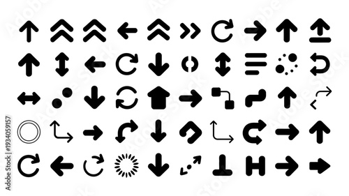 A massive collection of diverse black arrow icons pointing in various directions and styles.