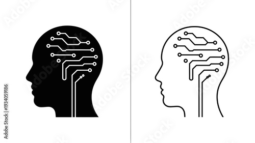 A human head with an intricate circuit board pattern symbolizing artificial intelligence and deep thinking.