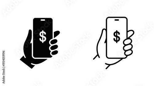 A hand holding a smartphone displaying a dollar sign, representing mobile banking, finance, or payments.
