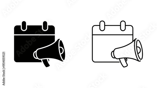 A calendar icon paired with a megaphone, symbolizing important announcements, event scheduling, or promotional reminders.