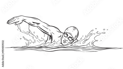 Dynamic sketch of a swimmer in motion through water.