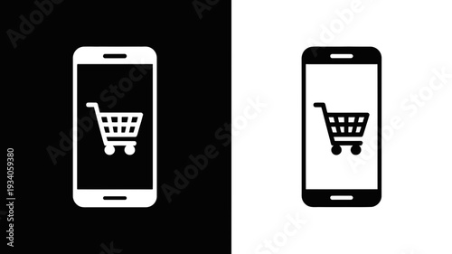 A smartphone displaying a shopping cart icon, representing mobile e-commerce and convenient online purchasing.