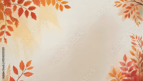 Autumn Watercolor Leaf Border with Elegant Botanical Foliage, Fall Seasonal Background with Hand Painted Leaves and Copy Space, Abstract Autumnal Nature Frame for Thanksgiving Greeting Cards, Watercol