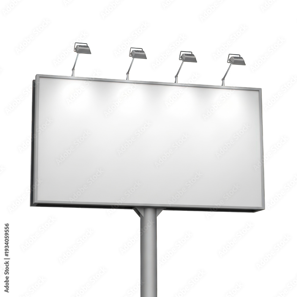 Obraz premium Blank billboard sign with spotlight lights isolated on transparent background