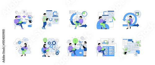 AI Collaboration and Development Vector Illustration Set