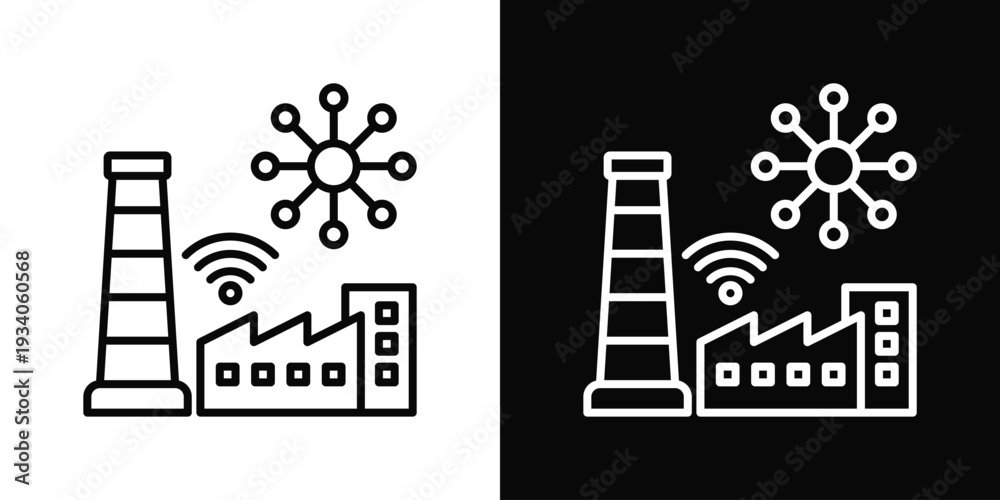 Naklejka premium Industrial IoT Icon In Black And White Filled Style.
