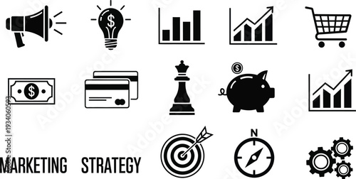 Effective marketing strategy icons for business growth and finance