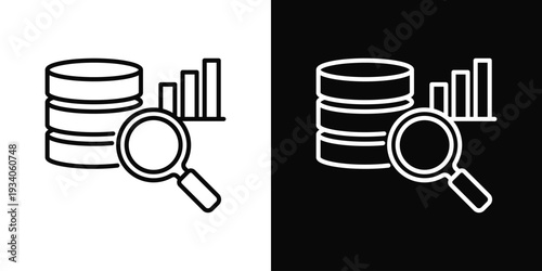 Big Data Analytics Icon In Black And White Filled Style.