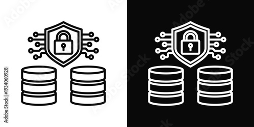 Data Security Icon In Black And White Filled Style.