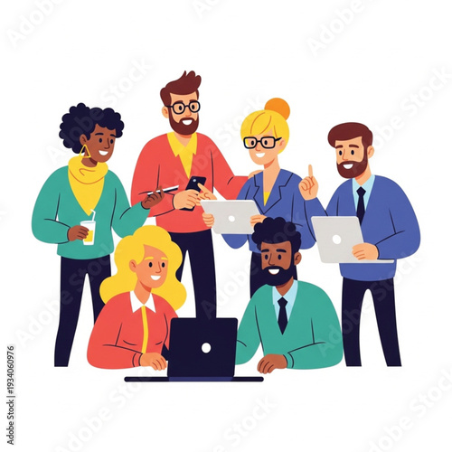 Diverse Team Collaborating on a Project with Technology and Ideas