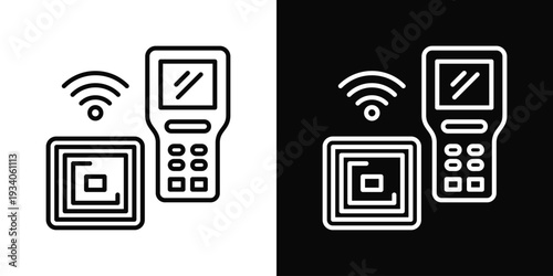RFID System Icon In Black And White Filled Style.