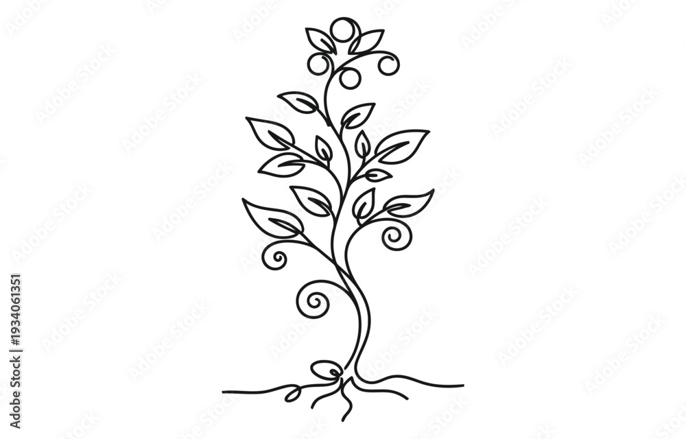 Fototapeta premium Continuous one line art of growing plant.