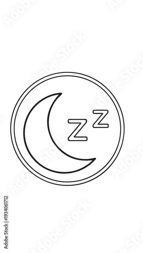 Minimal Nighttime Sleep Icon Featuring Crescent Moon and Zzz Symbol.