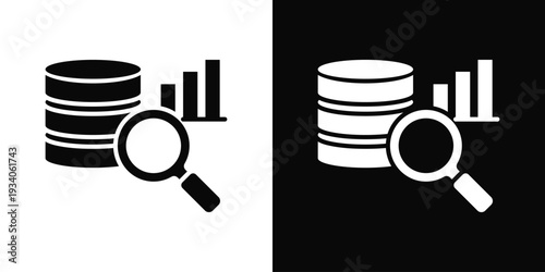 Big Data Analytics Icon In Black And White Filled Style.