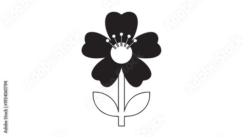 Minimalist black and white stylized flower illustration for design and decoration.