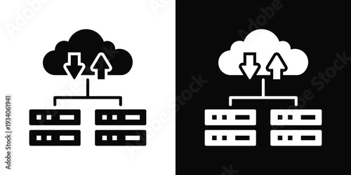 Cloud Computing Icon In Black And White Filled Style.