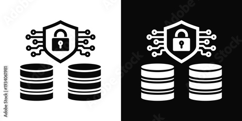 Data Security Icon In Black And White Filled Style.