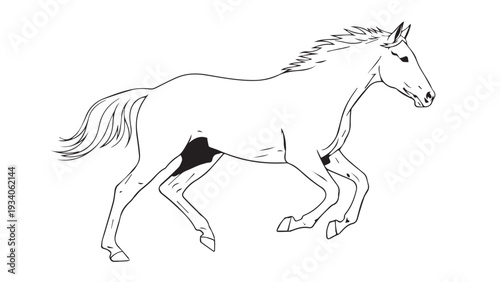 Graceful white horse running in motion with flowing mane and tail across the scene.
