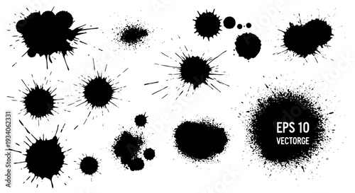 Ink splatters set with black grunge texture and paint stains featuring splatter, stain, splatter art with abstract and