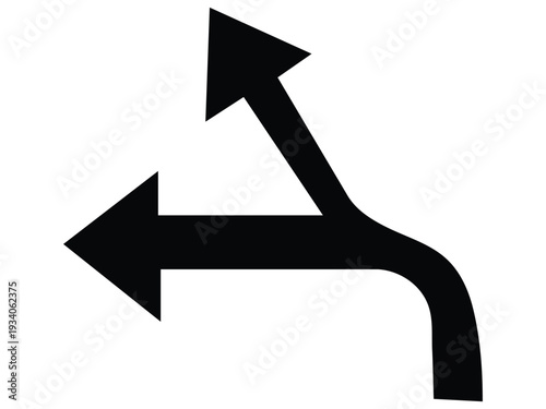 Black Two-Way Directional Split Arrow Icon - Fork in the Road Symbol