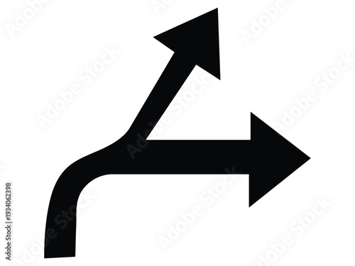 Black Right-Hand Split Arrow Icon - Dual Directional Fork Symbol