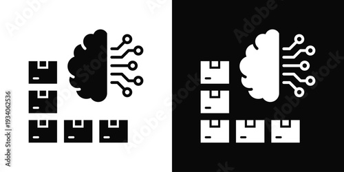 Machine Learning Icon In Black And White Filled Style.