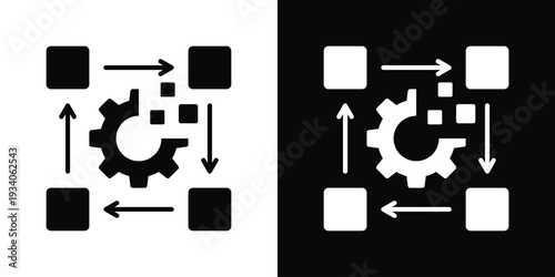 Digital Workflow Icon In Black And White Filled Style.