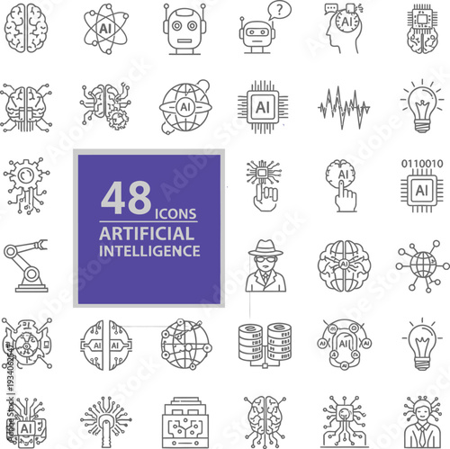 Collection of 48 artificial intelligence icons
