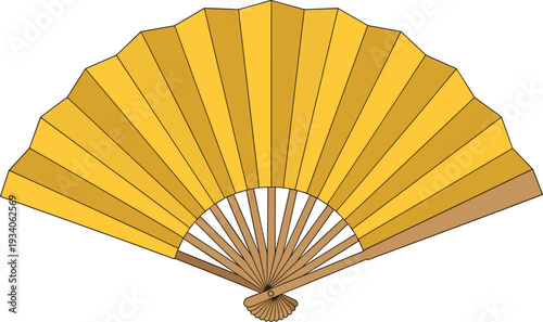 Traditional folding hand fan illustration, elegant oriental accessory isolated on light background decorative vintage design element