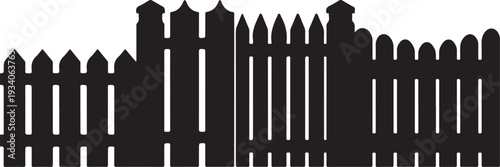 Black picket fence silhouettes on white background