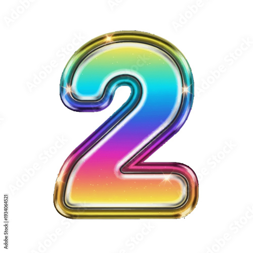 A colorful gradient number two digit with a chrome outline, perfect for graphic design projects