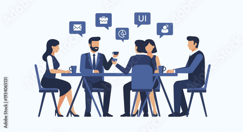 Business Meeting Discussion with Team Collaboration and Idea Exchange.