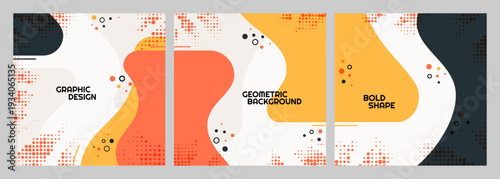 Vector illustration. Geometric background set with bold organic shapes and halftone dots pattern. Vibrant color geometric elements. Design elements for web banner tempalte, blog post, advertisement