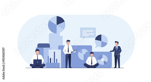 Business people analyzing data and charts for financial growth and market strategy.