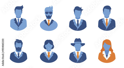 Collection of Diverse Business People Avatars in Professional Attire.