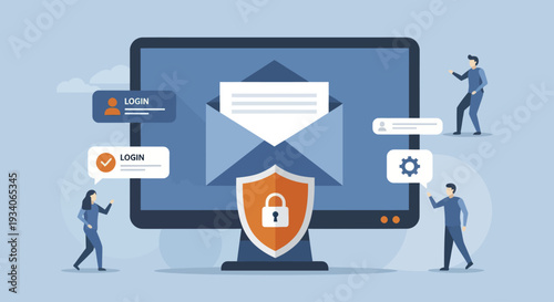 Computer screen displaying secure email communication with digital security shield.