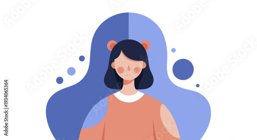 Cute Cartoon Girl with Cat Ears and Orange Top.