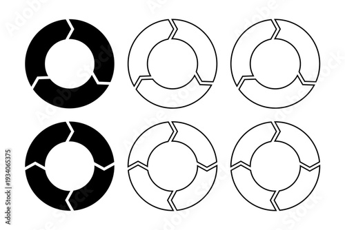 円を3分割と4分割に割ったインフォグラフィックの素材