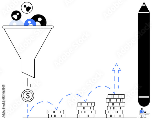 Sales funnel concept. Sales funnel transforming leads into revenue with financial growth and conversion strategy. Sales revenue tracking and optimization. For marketing, finance, analytics, leads