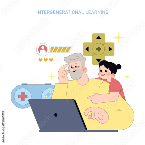 Intergenerational Gaming Fun Vector Illustration