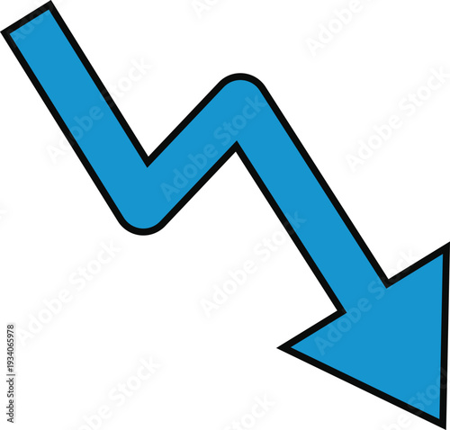 Blue downward zigzag arrow with rounded edges