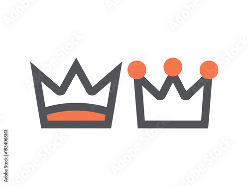 Simple gray and orange crown icons on white background royalty symbols