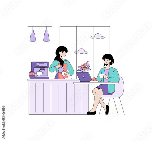 Barista Serving Coffee in a Café Vector Illustration