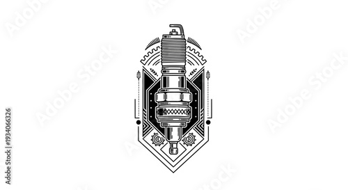 Vintage Spark Plug Illustration with Geometric Embellishments.