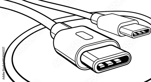 USB C Cable Line Art Drawing for Modern Device Connectivity.